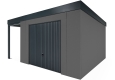 Garden house with Hormann garage door and 1,5m left gazebo in dark grey